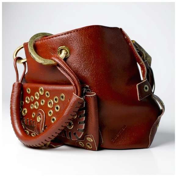 Gustto Women’s Brown Leather Shoulder Bag with Gold Accents. 17.5” x 9.5” - Picture 7 of 15